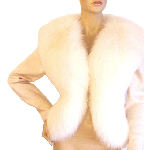 Women's Fur Fox Sweater Jacket Designer Wool Ivory Long Sleeves Sweater Med - Picture 2 of 6